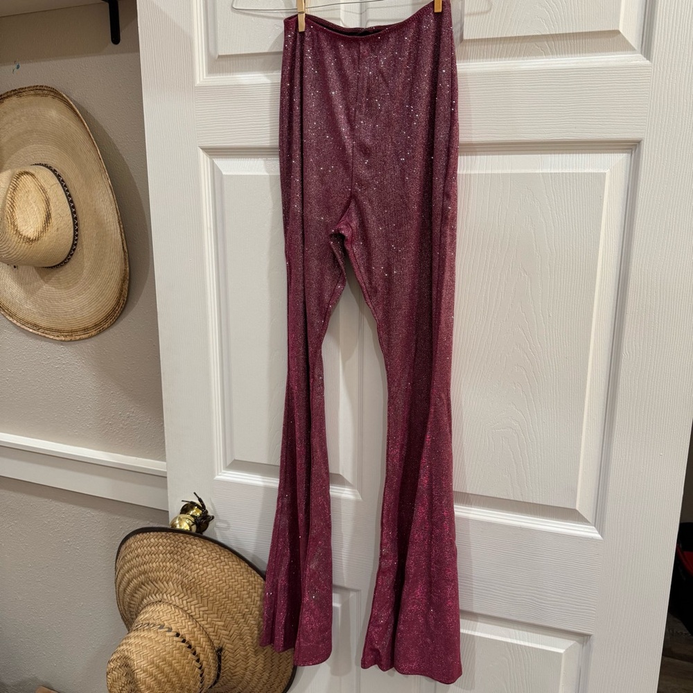 Pink glitter flare pants